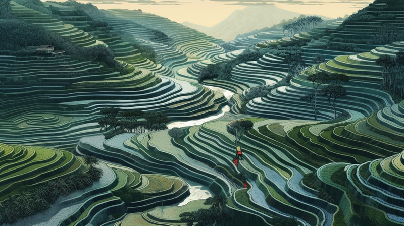文艺风崇山峻岭间的大片梯田插画,插画/手绘图,插画/手绘图库,插画/手绘图下载,插画/手绘